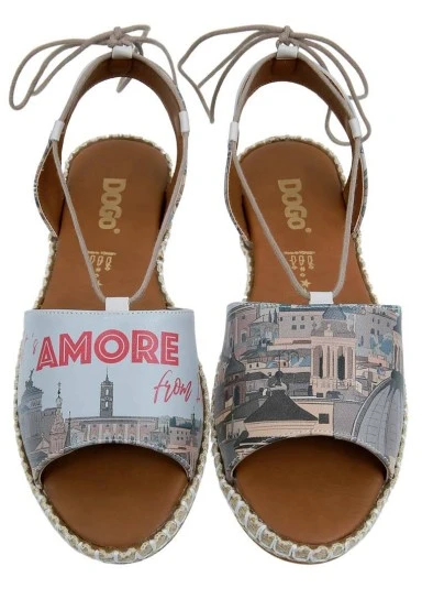 Femme Cuir Vegan Bleu Sandales à Lacets - That's Amore from Italy Motif - 