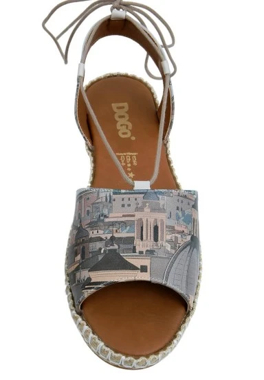 Femme Cuir Vegan Bleu Sandales à Lacets - That's Amore from Italy Motif - 
