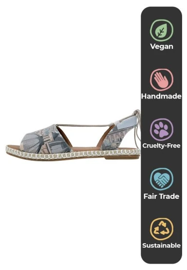 Femme Cuir Vegan Bleu Sandales à Lacets - That's Amore from Italy Motif - 