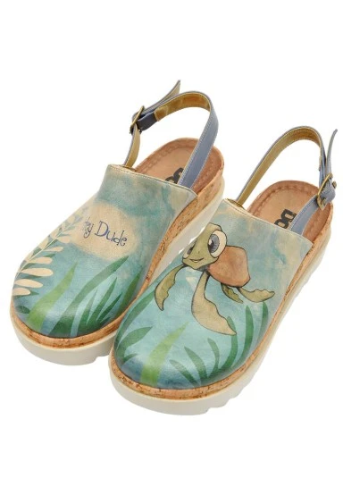 Femme Cuir Vegan Bleu Sandales Compensées - Caretta-Hey Dude Motif - 