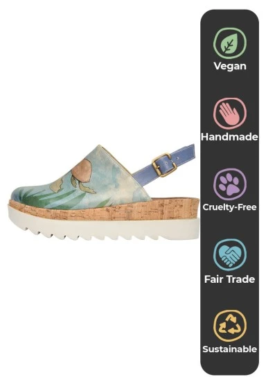 Femme Cuir Vegan Bleu Sandales Compensées - Caretta-Hey Dude Motif - 