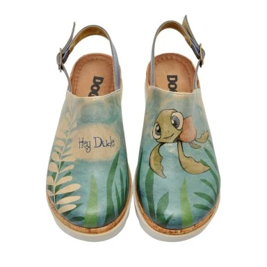 Femme Cuir Vegan Bleu Sandales Compensées - Caretta-Hey Dude Motif - 