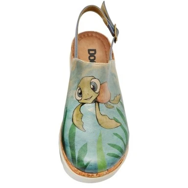 Femme Cuir Vegan Bleu Sandales Compensées - Caretta-Hey Dude Motif - 