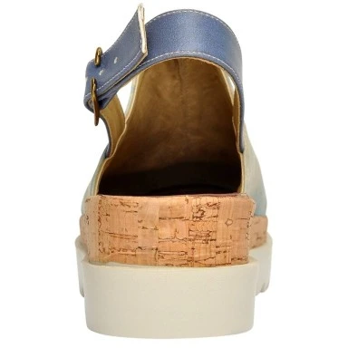 Femme Cuir Vegan Bleu Sandales Compensées - Caretta-Hey Dude Motif - 