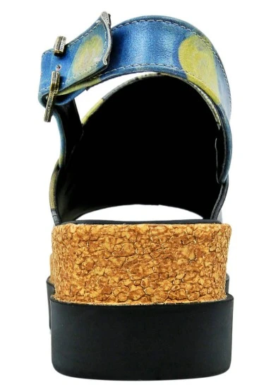 Femme Cuir Vegan Bleu Sandales Compensées - Sea Sparkles Motif - 