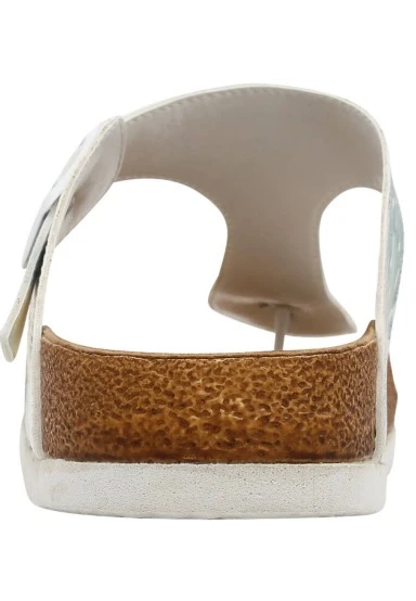 Femme Cuir Vegan Bleu Sandales - Somewhere in Time Motif - 