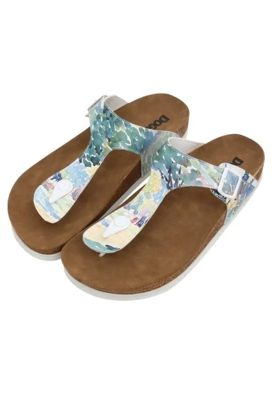 Femme Cuir Vegan Bleu Sandales - Somewhere in Time Motif - 
