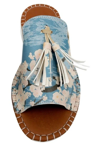 Femme Cuir Vegan Bleu Sandales - Bloom Where You Are Planted Motif - 