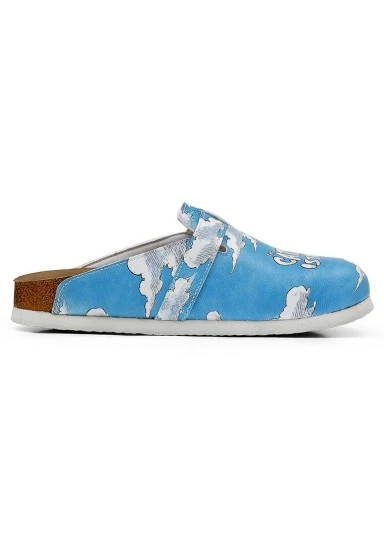 Femme Cuir Vegan Bleu Sandales - Galata Cat Motif - 