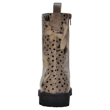 Femme Cuir Vegan Gris Bottes Longues à Glissière - Black Dress Motif - 