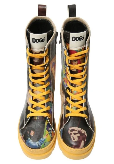 Femme Cuir Vegan Noir Bottes longues à glissière - Art Form Motif - 