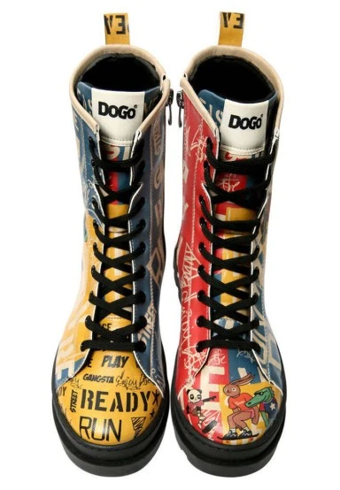 Femme Cuir Vegan Multicolore Bottes longues à glissière - Skaters Motif - 