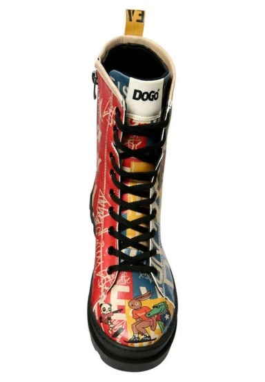 Femme Cuir Vegan Multicolore Bottes longues à glissière - Skaters Motif - 