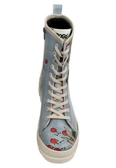 Femme Cuir Vegan Bleu Bottes longues à glissière - Sleepy Cat Motif - 