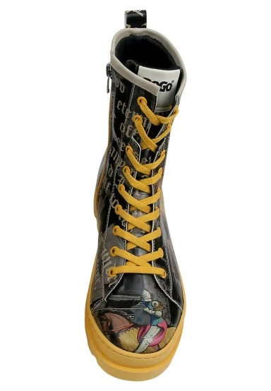 Femme Cuir Vegan Noir Bottes longues à glissière - Joan of Arc Motif - 