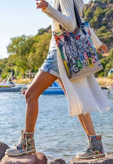 Femme Cuir Vegan Multicolore Bottes Longues - Not Gangnam Motif - 