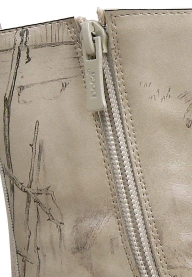 Femme Cuir Vegan Beige Bottes Longues à Glissière - Gracious Feathers Motif - 
