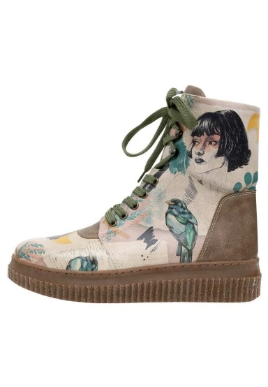 Femme Cuir Vegan Multicolore Bottes Longues - Sonnet From Life Motif - 