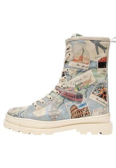 Femme Cuir Vegan Bleu Bottes longues à glissière - Dare to Explore Motif - 