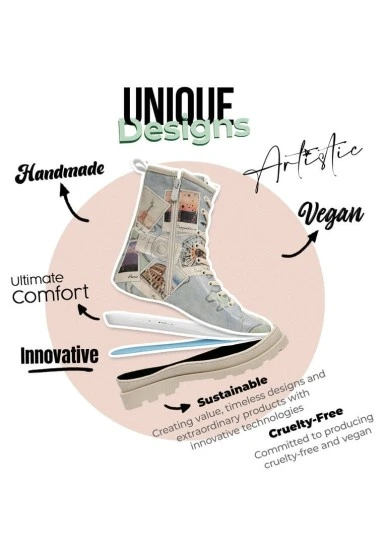 Femme Cuir Vegan Bleu Bottes longues à glissière - Dare to Explore Motif - 