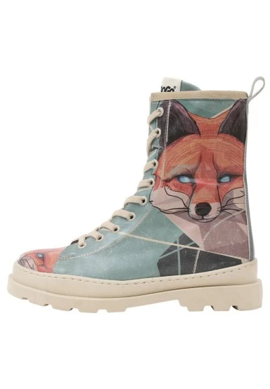 Femme Cuir Vegan Multicolore Bottes longues à glissière - Red Fox Motif - 
