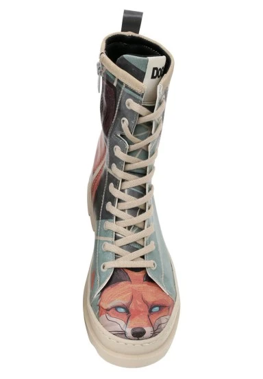Femme Cuir Vegan Multicolore Bottes longues à glissière - Red Fox Motif - 