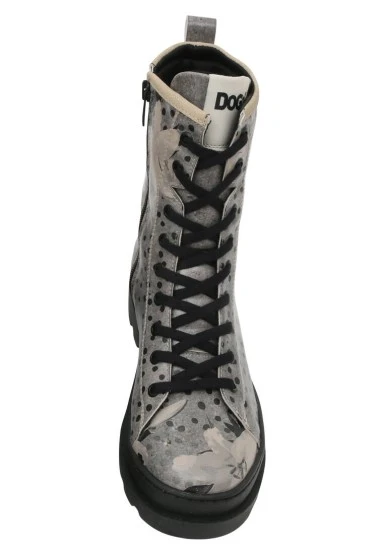 Femme Cuir Vegan Gris Bottes longues à glissière - Black dress Motif - 