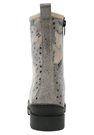 Femme Cuir Vegan Gris Bottes longues à glissière - Black dress Motif - 