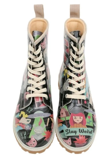 Femme Cuir Vegan Multicolore Bottes Longues - Stay Weird Motif - 