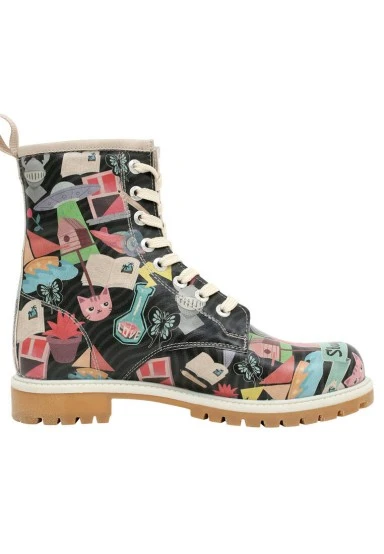 Femme Cuir Vegan Multicolore Bottes Longues - Stay Weird Motif - 