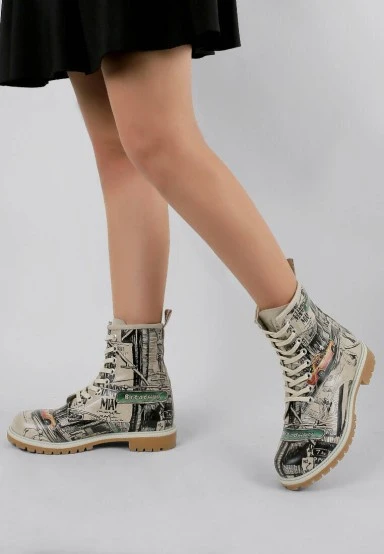 Femme Cuir Vegan Multicolore Bottes Longues - Broadway Motif - 
