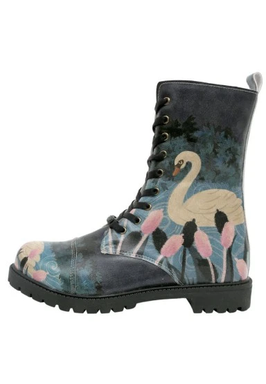 Femme Cuir Vegan Bleu Foncé Bottes Longues - With Elegance Motif - 