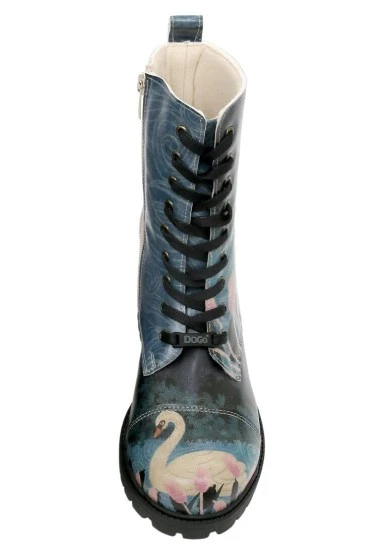Femme Cuir Vegan Bleu Foncé Bottes Longues - With Elegance Motif - 