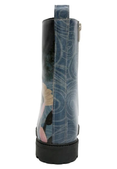 Femme Cuir Vegan Bleu Foncé Bottes Longues - With Elegance Motif - 