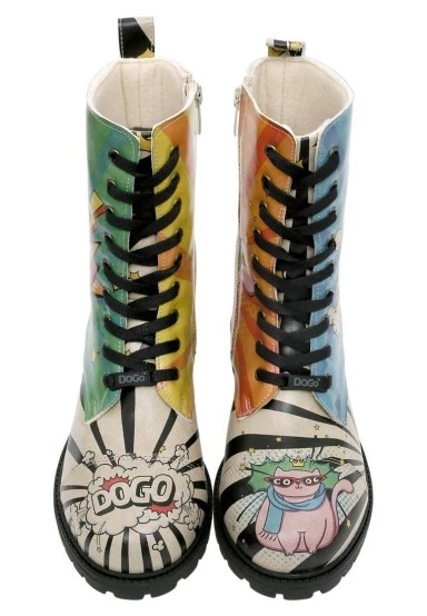 Femme Cuir Vegan Multicolore Bottes Longues - Dogo Cool Motif - 