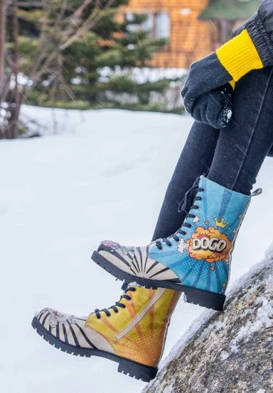 Femme Cuir Vegan Multicolore Bottes Longues - Dogo Cool Motif - 