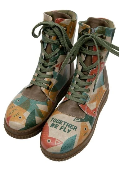 Femme Cuir Vegan Multicolore Bottes Longues - Together We Fly Motif - 