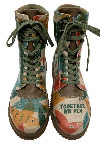 Femme Cuir Vegan Multicolore Bottes Longues - Together We Fly Motif - 