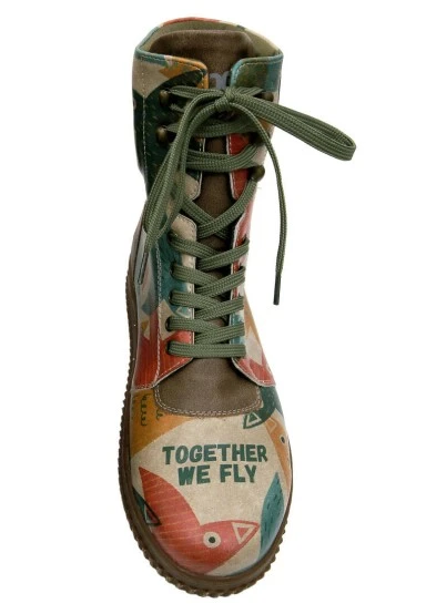 Femme Cuir Vegan Multicolore Bottes Longues - Together We Fly Motif - 