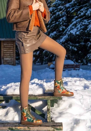 Femme Cuir Vegan Multicolore Bottes Longues - Together We Fly Motif - 