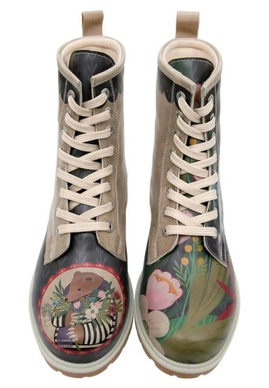 Femme Cuir Vegan Multicolore Bottes Longues - Bear and Flowers Motif - 
