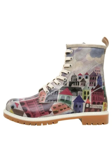 Femme Cuir Vegan Multicolore Bottes Longues - The Unknown Land Motif - 