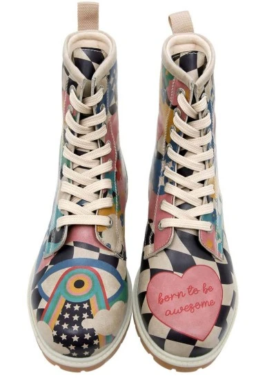 Femme Cuir Vegan Multicolore Bottes Longues - Born to be Awesome Motif - 