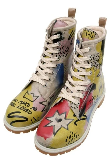 Femme Cuir Vegan Multicolore Bottes Longues - The Creation of the Collage Motif - 