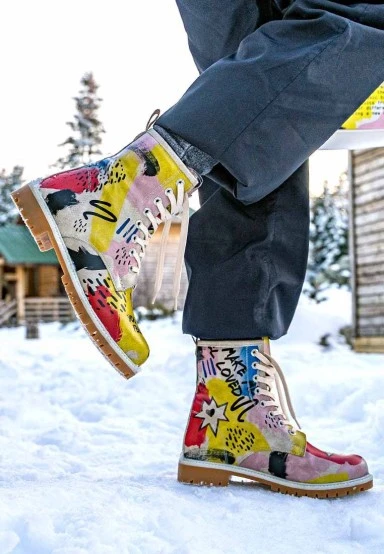 Femme Cuir Vegan Multicolore Bottes Longues - The Creation of the Collage Motif - 