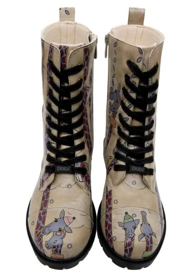 Femme Cuir Vegan Beige Bottes Longues à Glissière - Sky-High Love Motif - 
