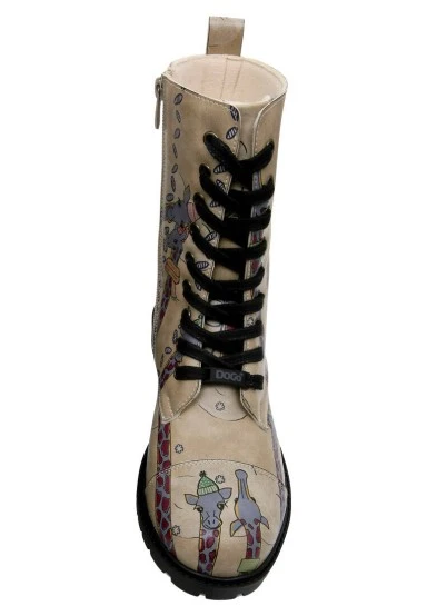 Femme Cuir Vegan Beige Bottes Longues à Glissière - Sky-High Love Motif - 