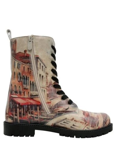Femme Cuir Vegan Multicolore Bottes Longues - Venice Motif - 