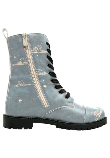 Femme Cuir Vegan Bleu Bottes Longues - Find Your Inner Peace Motif - 