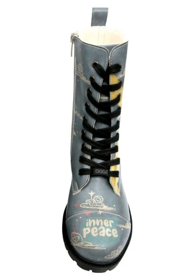 Femme Cuir Vegan Bleu Bottes Longues - Find Your Inner Peace Motif - 